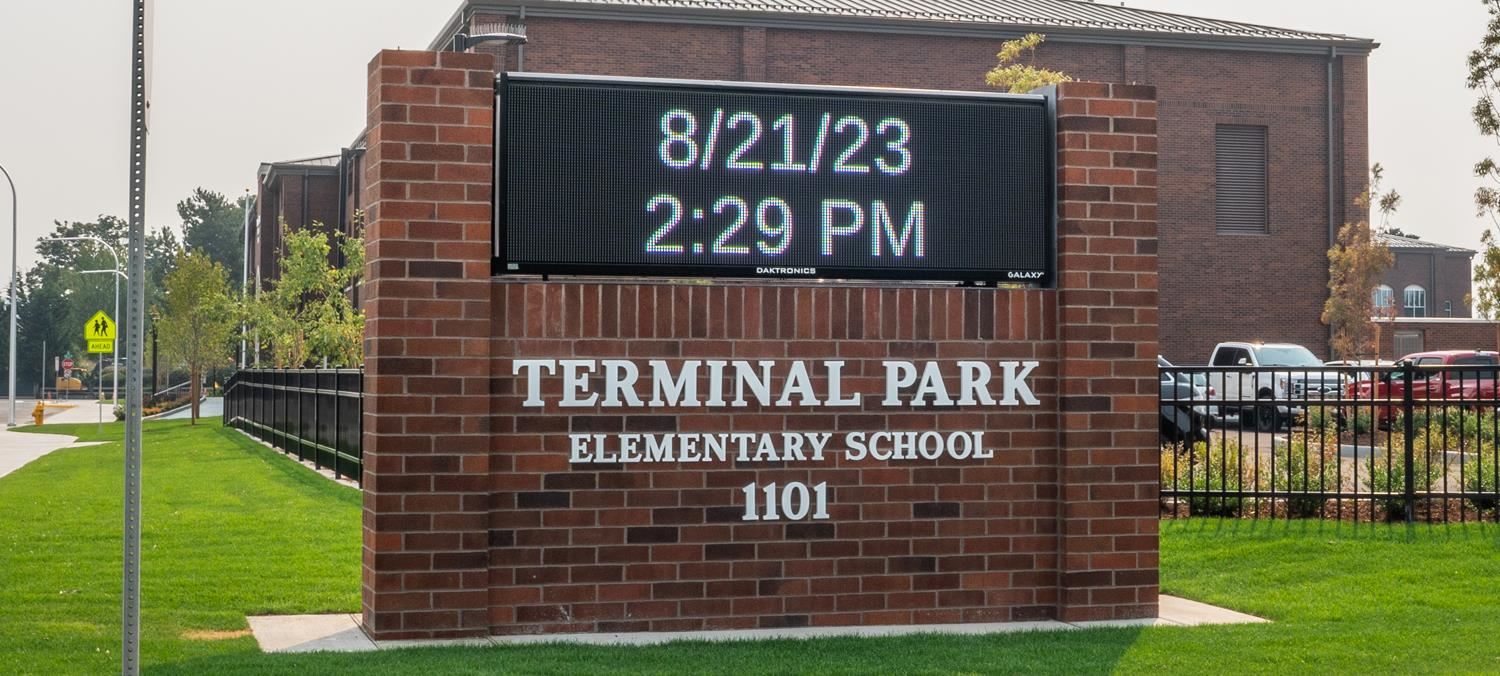 Terminal Park Sign in Front of School