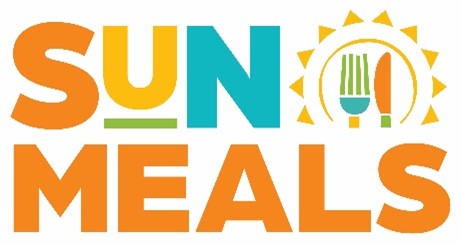 A colorful text with a sun and a forkDescription automatically generated