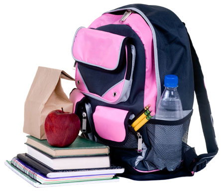 Being prepared for school. Backpack with books, homework, lunch. 
