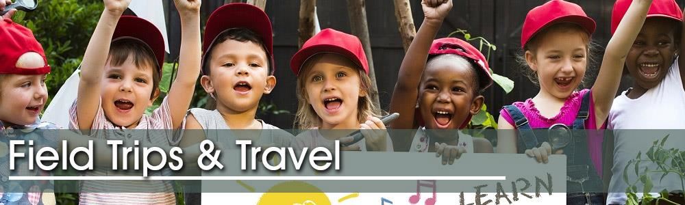 Field Trips & Travel Web Banner - Kids on a field trip. 
